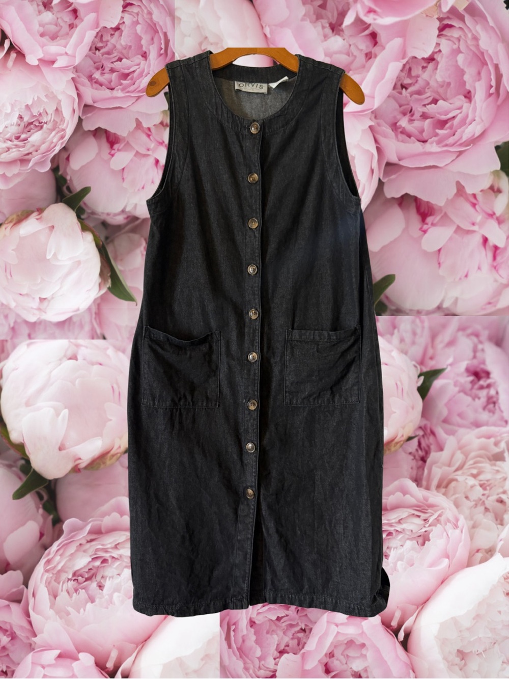 Orvis Sleeveless Dress Denim Button Down Minimalist Classic